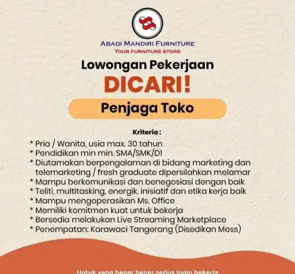 LOWONGAN KERJA PENJAGA TOKO