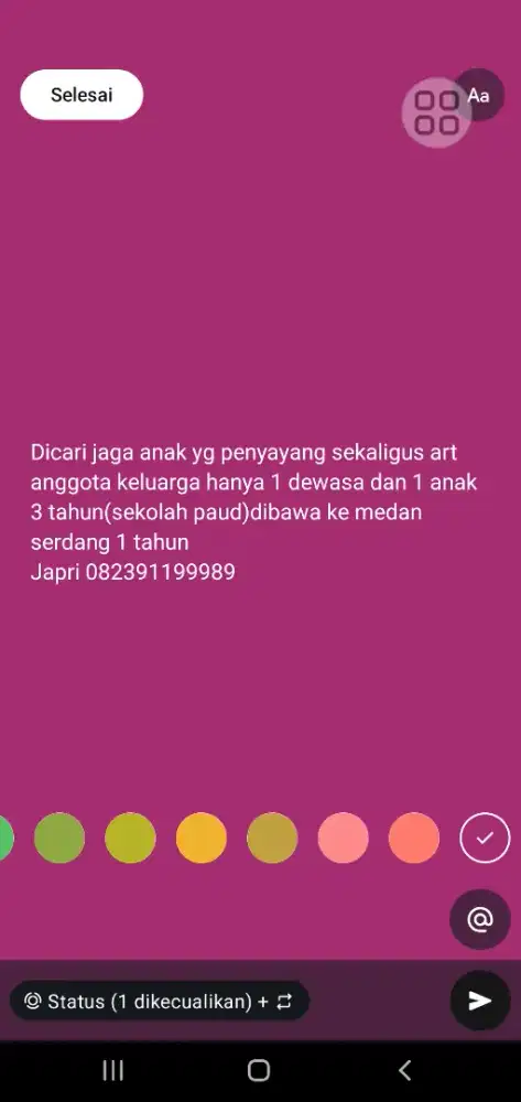 Dicari art sekaligus jaga anak ..