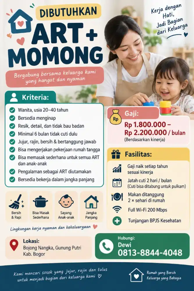 Dibutuhkan ART Perempuan Menginap