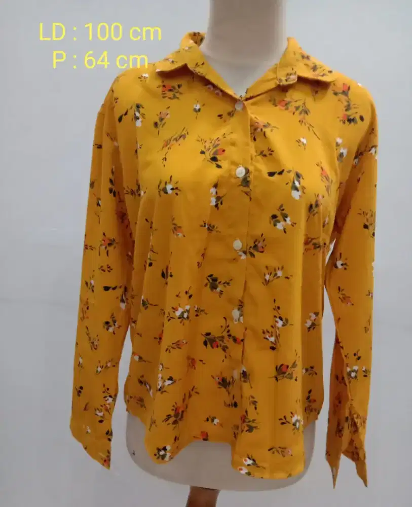 Blouse Warna Mustard Motif Print