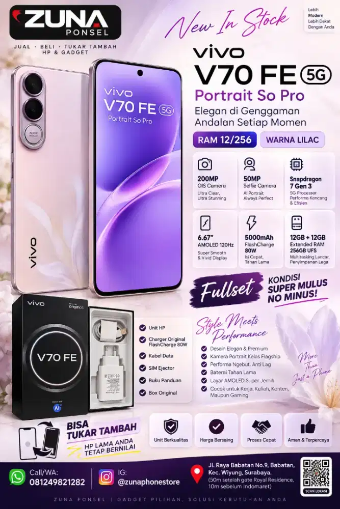VIVO V70 FE RAM 12/256 FULLSET SUPER MULUS NO MINUS