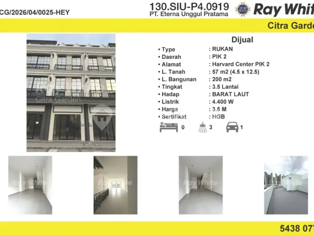 Dijual Rukan Harvard Center3,5 LT Pik20025-Hey