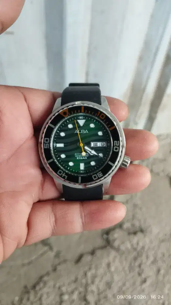 ALBA AL4349X1 Automatic Men Green Patterned Dial Black Silicone Strap