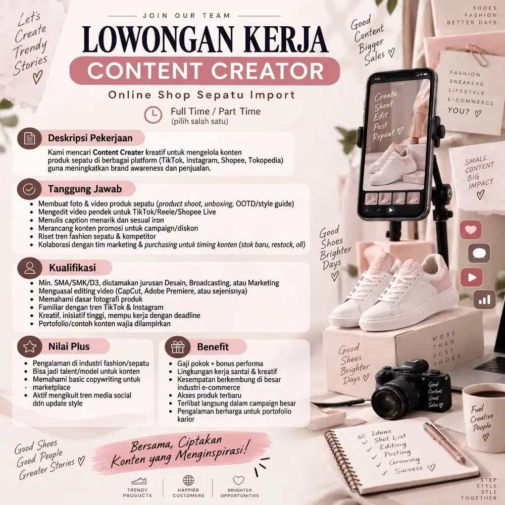 LOWONGAN KERJA KONTEN KREATOR SEPATU WANITA