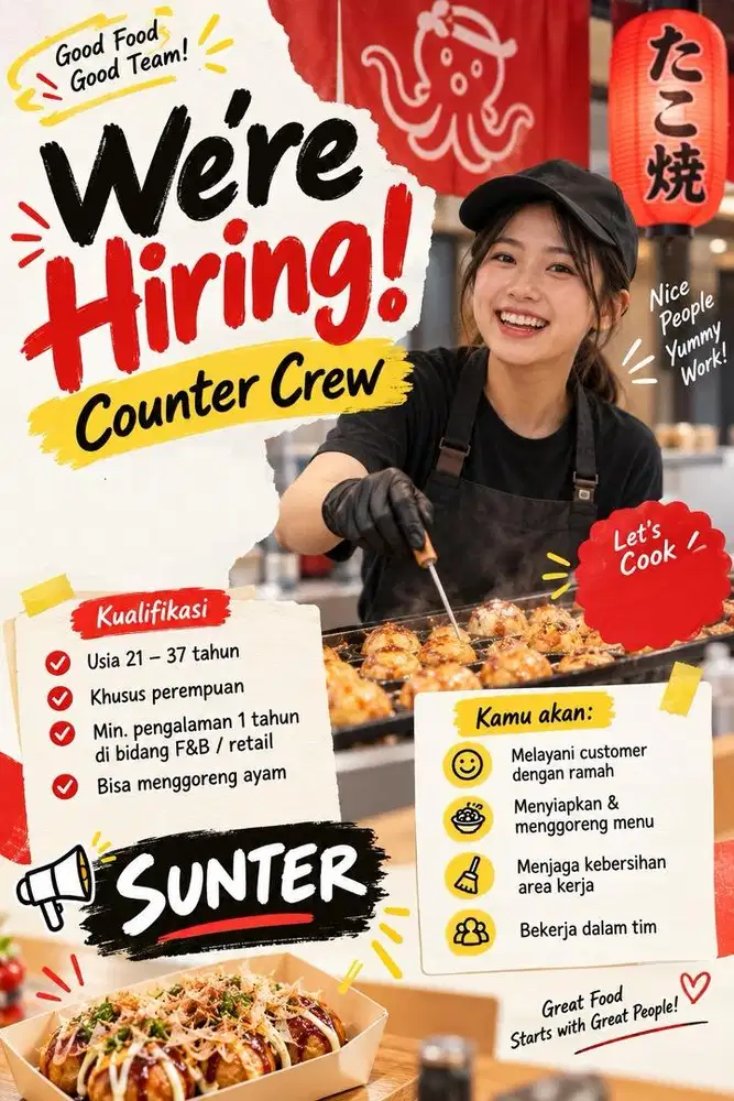 DICARI CREW MASAK MASAKAN JEPANG TAKOYAKI