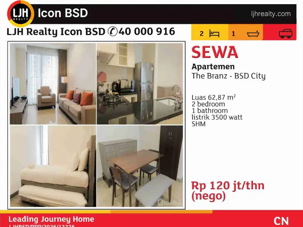 Disewakan apartemen The Branz BSD City