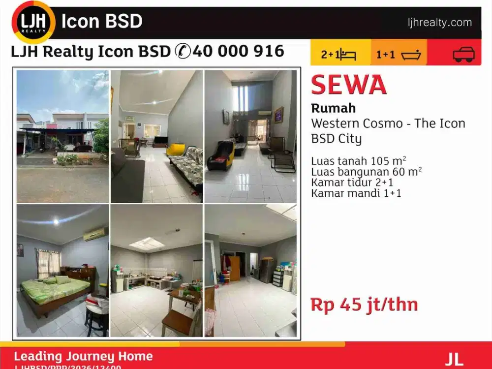 Di Sewakan Rumah Western Cosmo The Icon BSD City