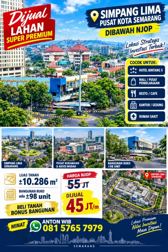Tanah 1ha dkt simpang5 pusat kota semarang cocok buat hotel mall resto