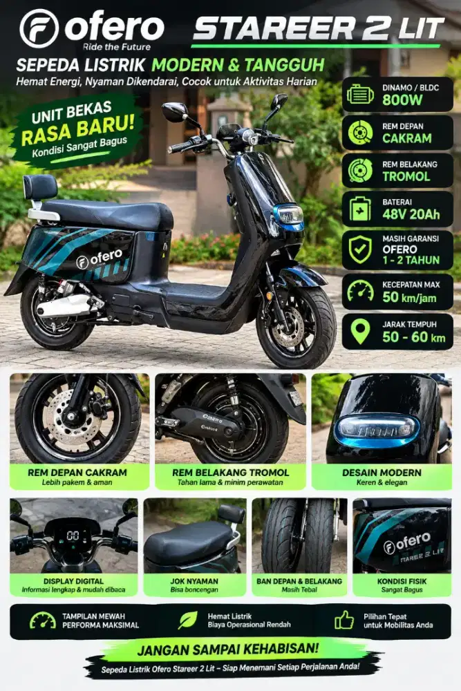 SEPEDA LISTRIK OFERO STAREER 2 LIT SEPERTI BARU