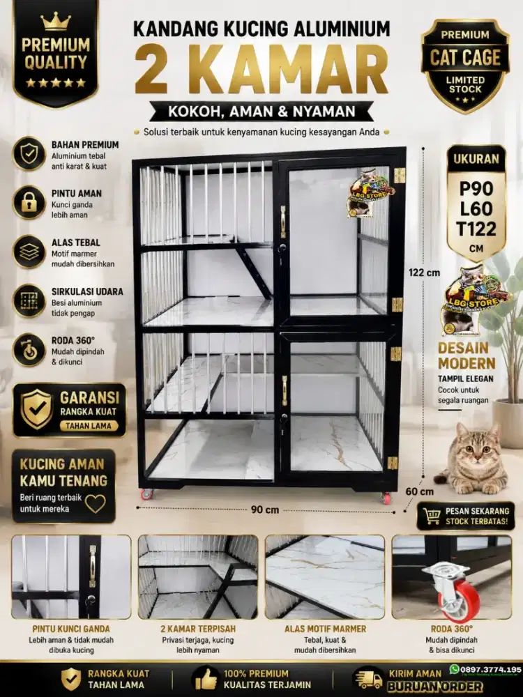 Kandang kucing alumunium 2 kamar