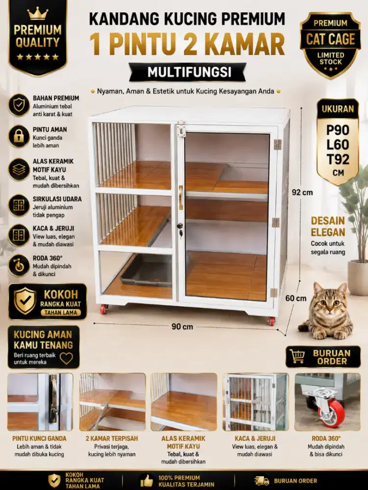 Kandang kucing Alumunium 1 Kamar