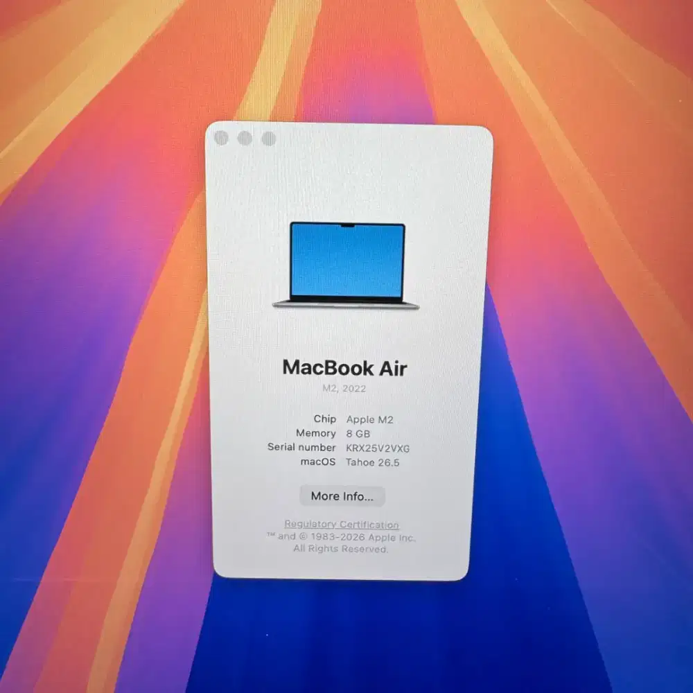 Macbook Air M2 13 Inch Ram 8 Ssd 256 lengkap full set Space Grey