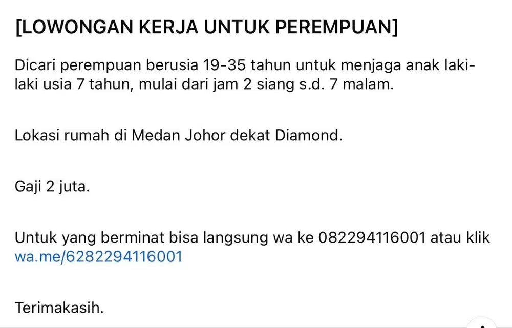 [LOWONGAN KERJA UNTUK PEREMPUAN]