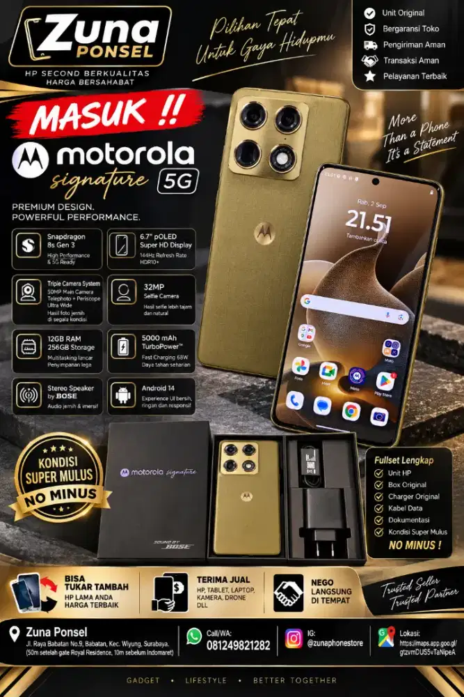 MOTOROLA SIGNATURE 5G RAM 12/256 FULLSET SUPER MULUS LIKE NEW NO MINUS