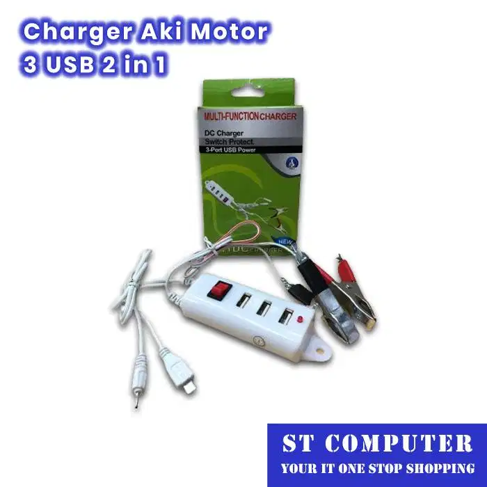 Charger Handphone Colok Aki Motor 3 USB 2 in 1