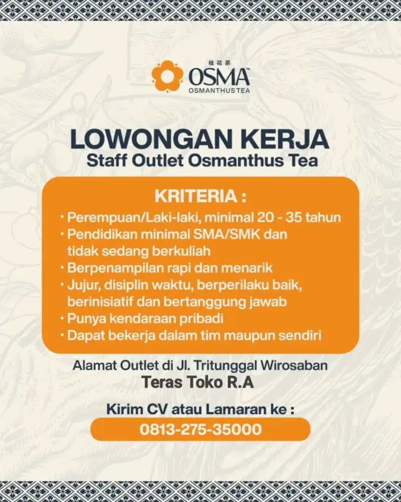 Di Cari Penjaga Outlet Minuman