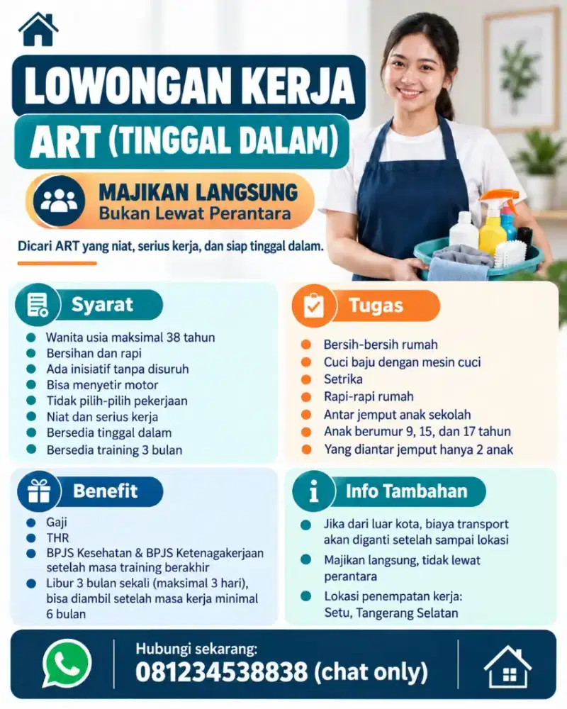 Lowongan Kerja ART/PRT Tinggal Dalam