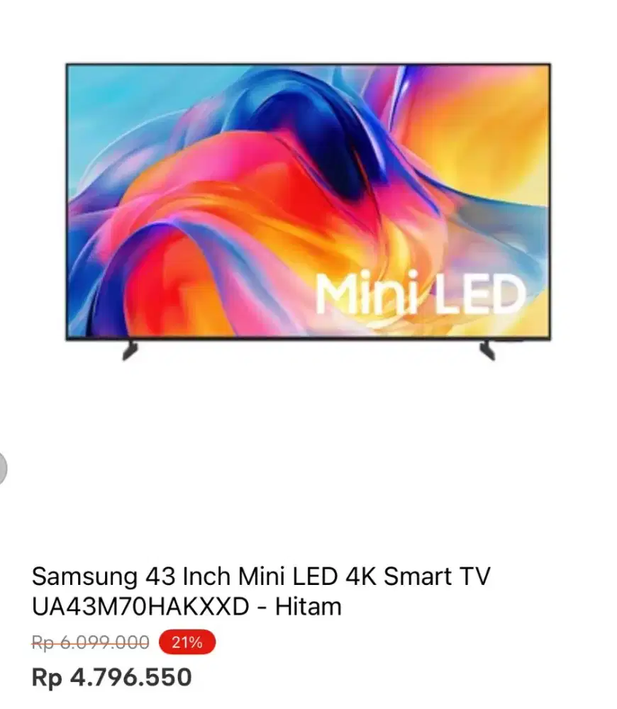SAMSUNG 43 INCH MINI LED 4K SMART TV UA43M70HAKXXD