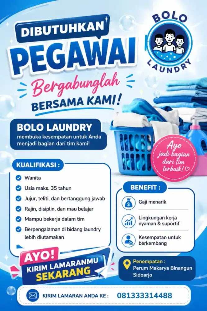 Dibutuhkan pegawai laundry