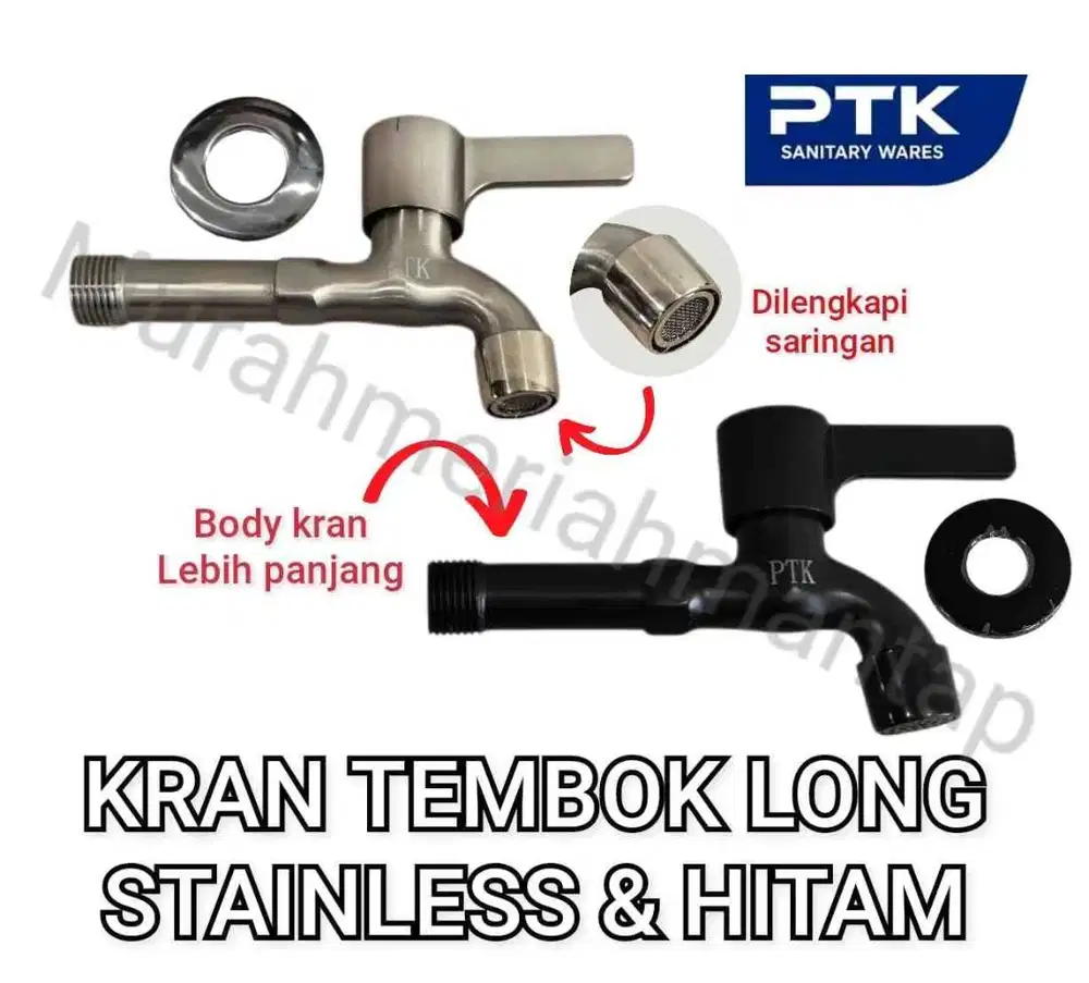 KRAN TEMBOK LONG STAINLESS  & HITAM / KERAN TEMBOK 1/2 INCH / KERAN AI