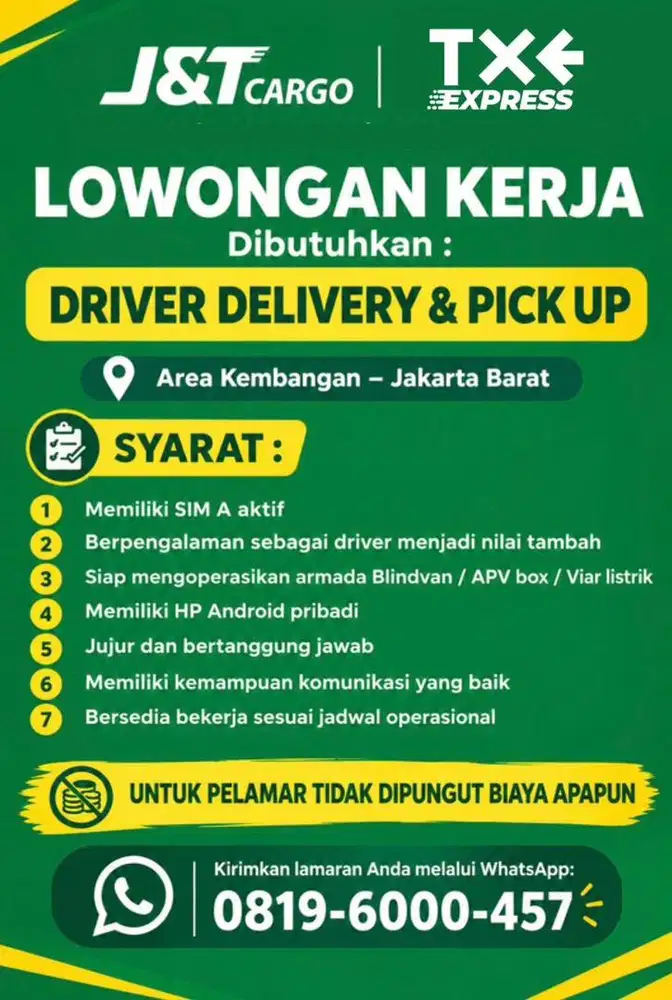 Loker KURIR Viar & Mobil JNT CARGO