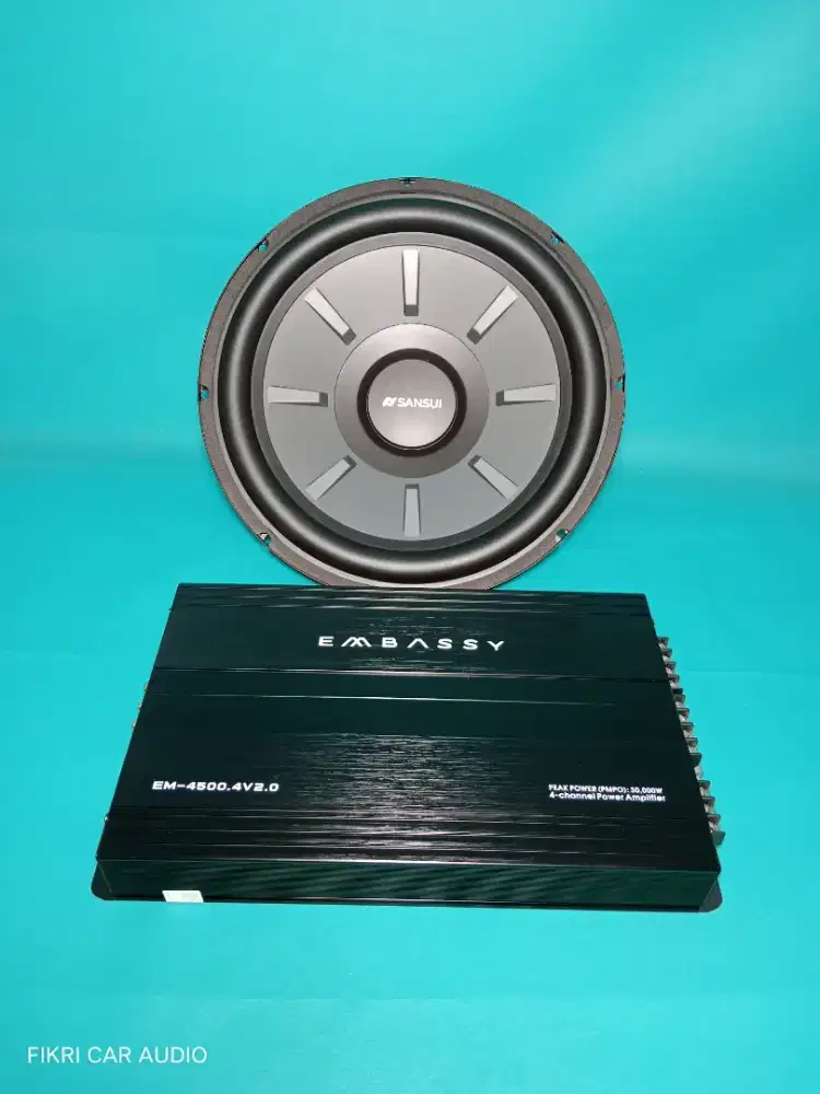 Ples Pasang Power EMBASSY EM-4500.4V2.0 & Subwoofer SANSUI SA-12D 12
