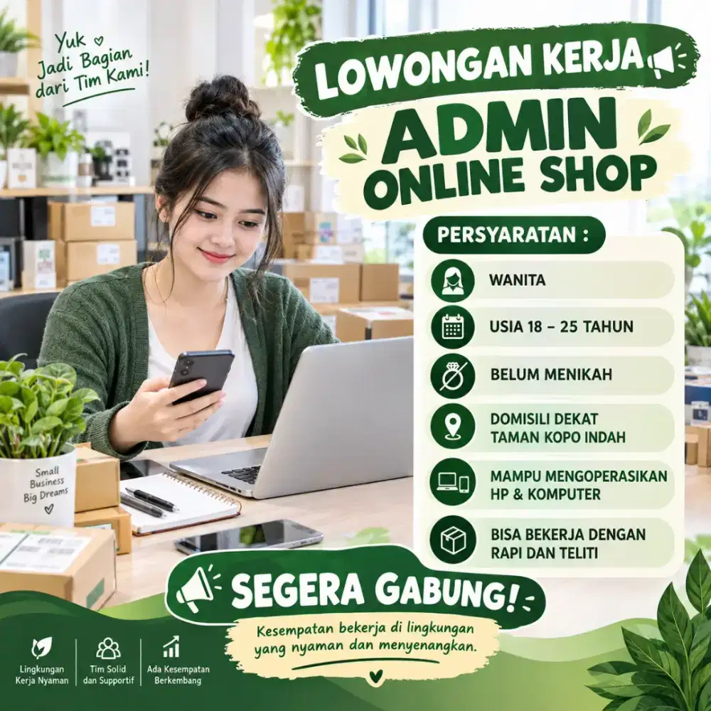 LOWONGAN KERJA ADMIN ONLINE SHOP WANITA