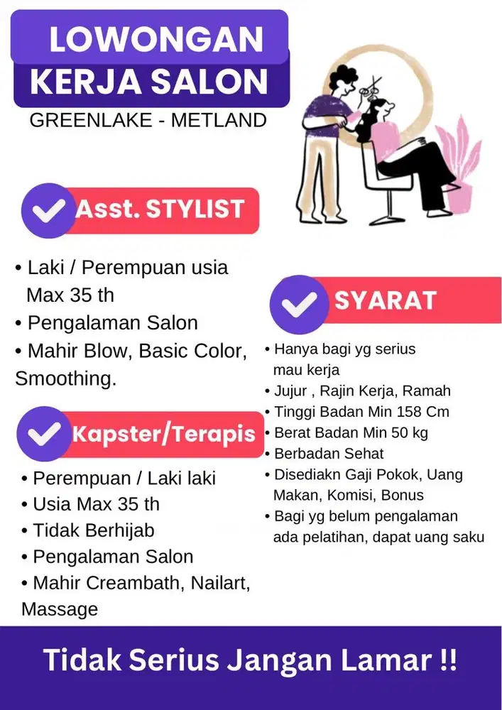 Lowongan Kerja Assistant & Terapis di Salon