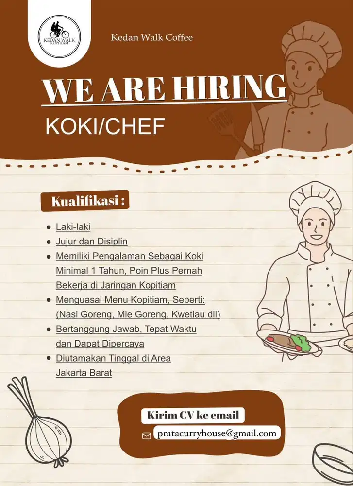 INFO LOKER KOKI/CHEF KALIDERES JAKBAR