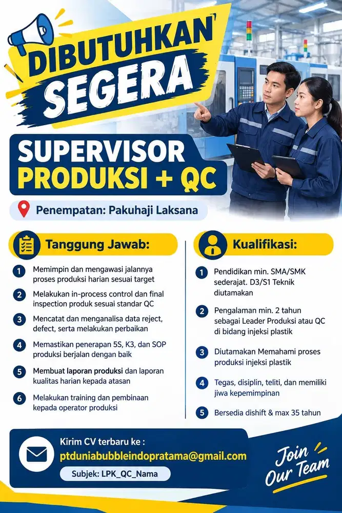 SUPERVISOR PRODUKSI + QC