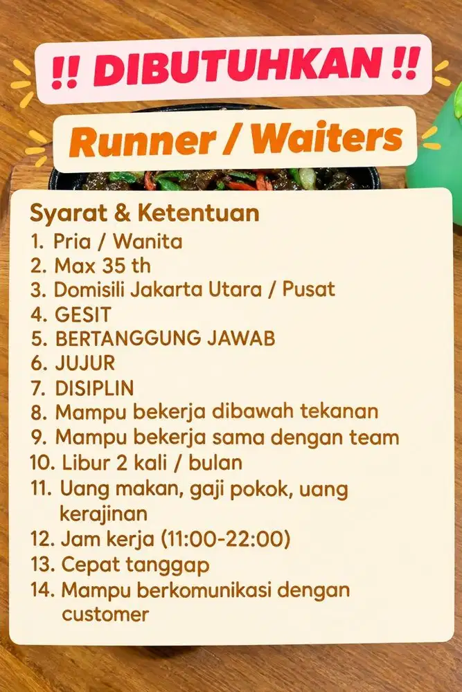 DICARI WAITERS / RUNNER FOOD STREET