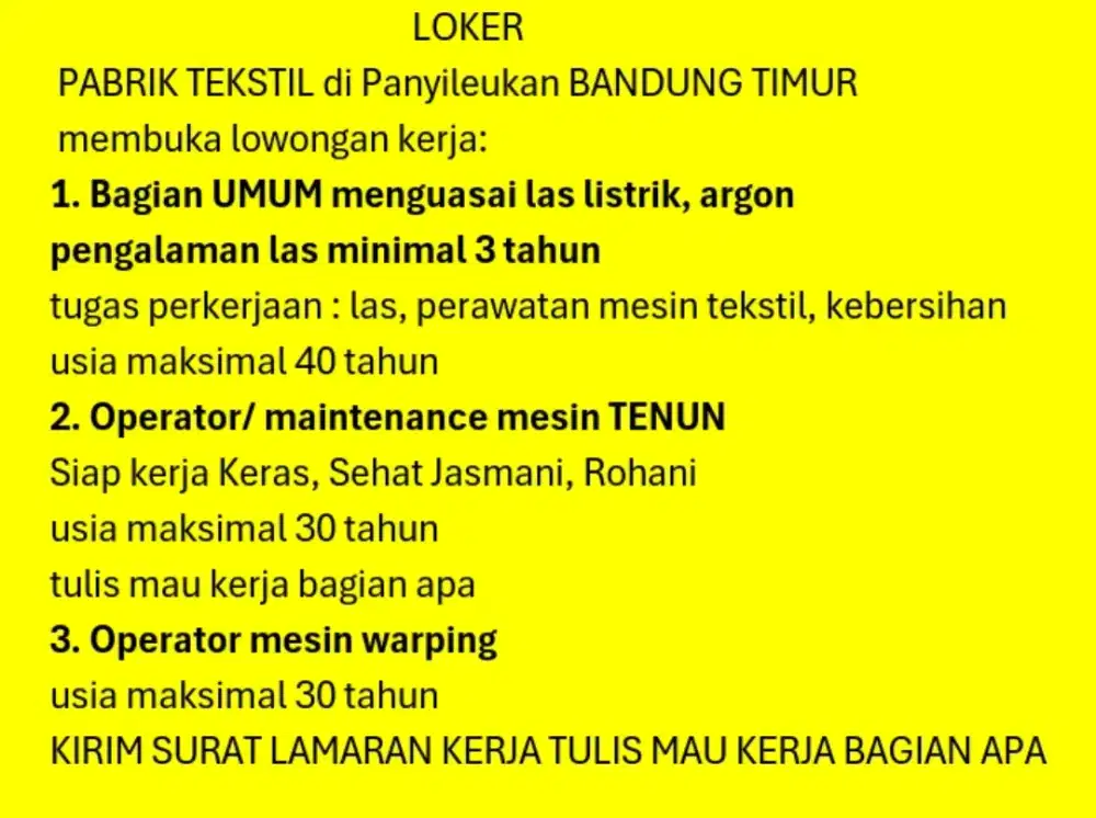 Loker pabrik TEKSTIL