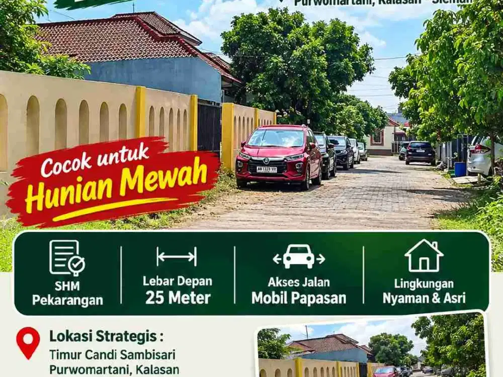 TANAH PREMIUM 1.005 M² – SAMBISARI KALASAN
SHM Pekarangan • Lebar 25 Meter • Cocok Hunian Mewah