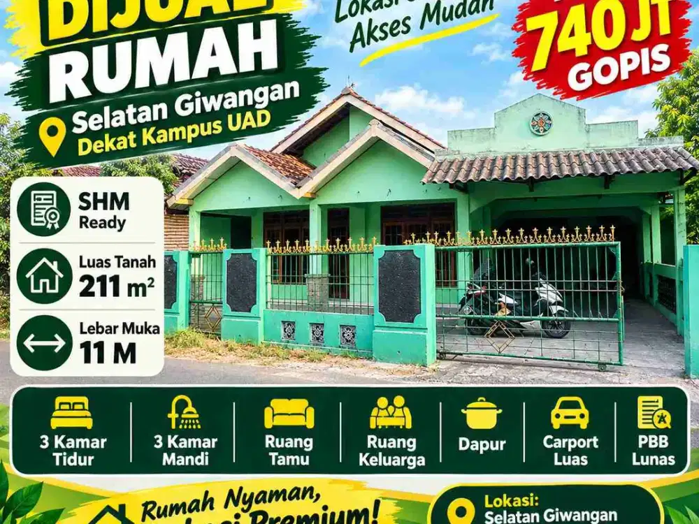 DIJUAL RUMAH STRATEGIS SELATAN GIWANGAN – DEKAT KAMPUS UAD
