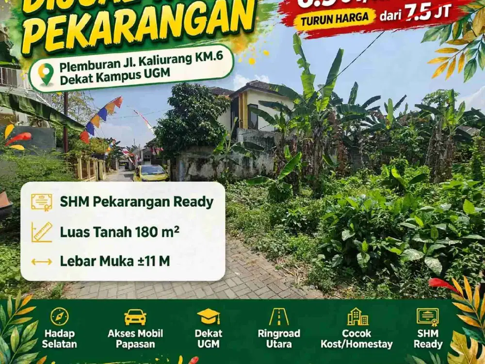 TURUN HARGA! Tanah Pekarangan 180m² Plemburan Kaliurang KM.6 - Cuma 6.9JT/m² Nego SHM Ready