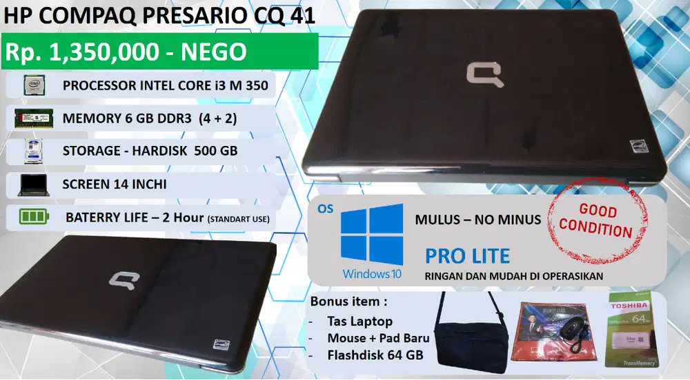 HP COMPAQ PRESARIO CQ40 - Mulus No Minus dpt Bonus