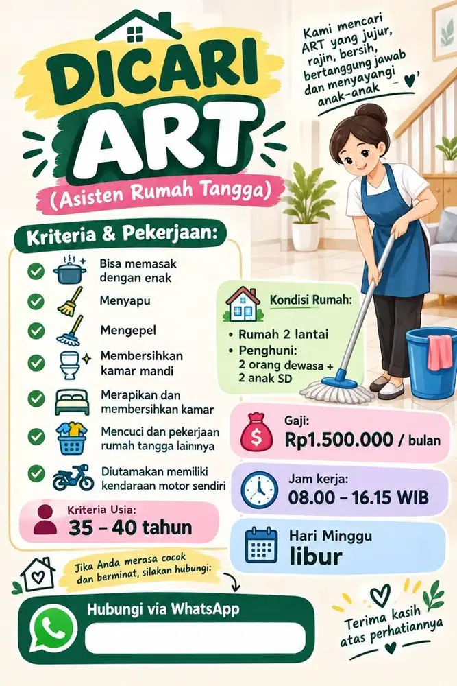 Dicari Asisten Rumah Tangga (ART)