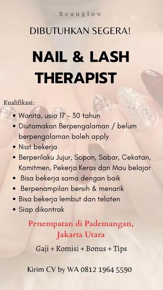 Dibutuhkan Nail Therapist Berpengalaman