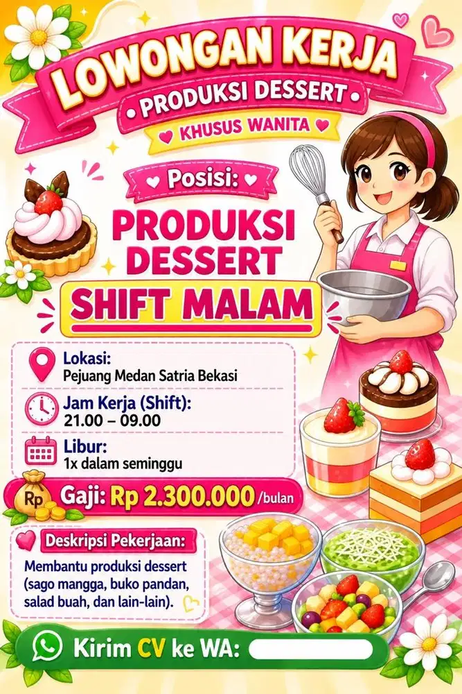 Lowongan kerja produksi dessert khusus wanita