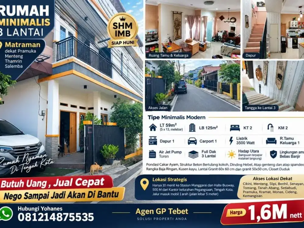 Rumah Minimalis 3 Lantai Matraman Dekat Menteng
