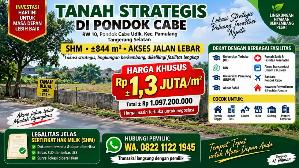 Dijual Tanah Kavling SHM Lt.844m