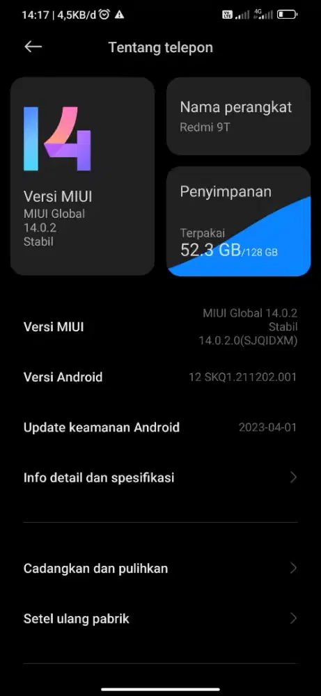 Jual cepat Redmi 9T 6+2/128