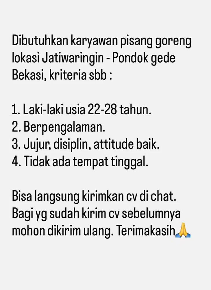 Lowongan kerja di Jatiwaringin Bekasi