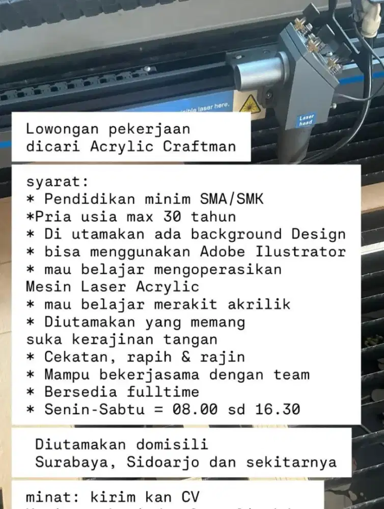 Lowongan kerja acrylic craftman