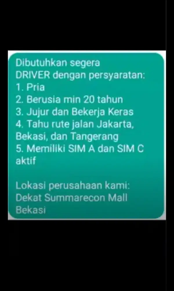 DIBUTUHKAN DRIVER SEGERA!!