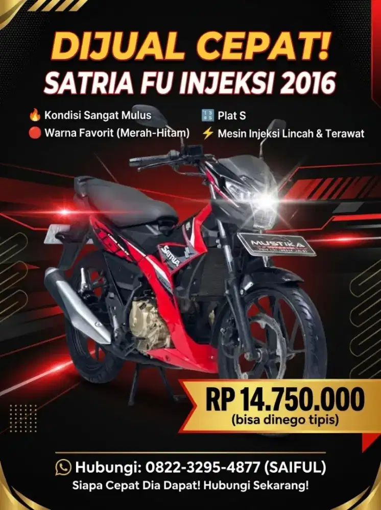 Perfect Condition!!Suzuki Satria Fu Injeksi 2016 Plat Baru--Mustika