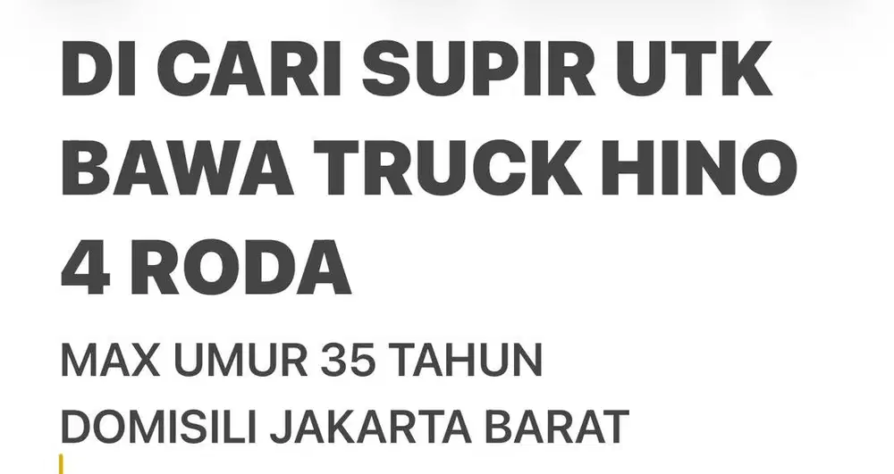 DICARI SUPIR TRUCK HINO 4 RODA