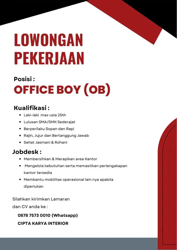 LOWONGAN PEKERJAAN OFFICE BOY
