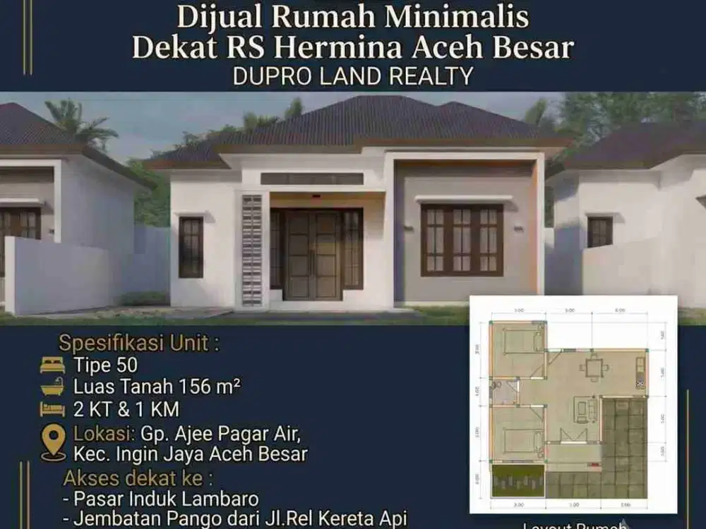 Rumah Murah Pembayaran Cash Bertahap  Lokasi Belakang RS Hermina dan dekat Pasar Lambaro Aceh Besar
