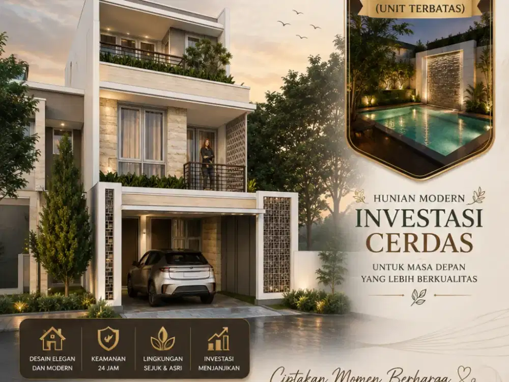 RUMAH KOTA BATU BONUS KOLAM RENANG DESAIN 3 LANTAI